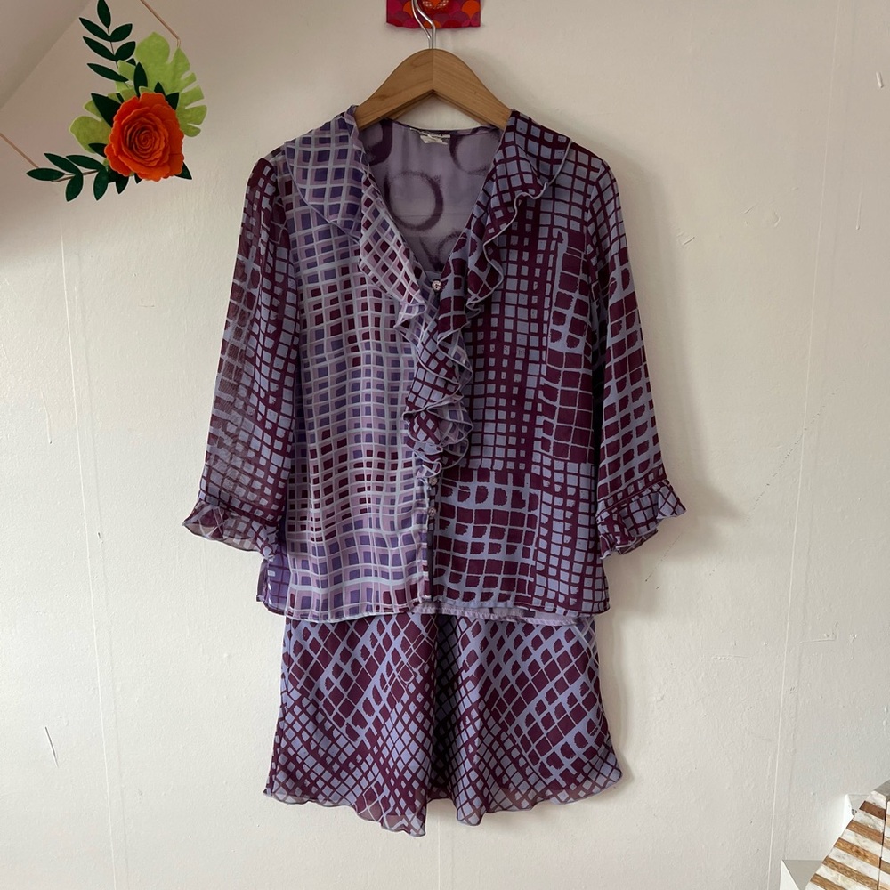 EUC VTG 90s Margaret M Lavender Purple Mixed Print Skirt and Top Matching Set 6
